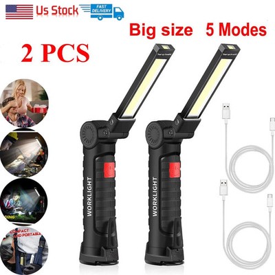 2 Large LED Work Light COB Inspection Lamp Magnetic Torch USB Rechargeable Car