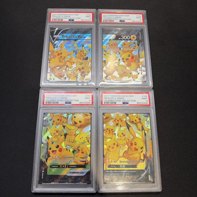 Sequential 2021 Pokemon 25th Celebrations SWSH Pikachu V-Union Set PSA 9 MINT