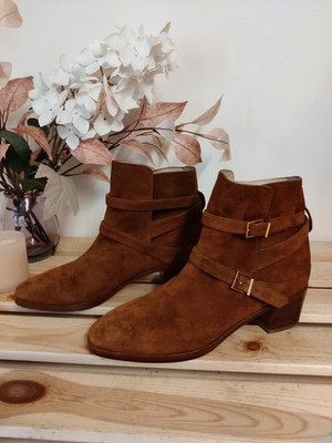 Damen Stuart Weitzman hellbraun Wildleder Absatz Slipper Stiefeletten UK 7,5 EU 40,5