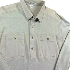Vintage Norm Thompson Sweater Shirt Men XL Beige Button Pockets 80s Grandpacore
