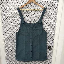 American Eagle Women's Corduroy Overall Dress Button Up Blue Size XL NWT Y2K