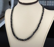 Estate 46.23ct 4.8mm Faceted Black Diamond  18K White Gold 16.5 Inch Necklace