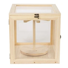 Acrylic Clear Doll Rotatable Display Case Wooden Frame Showcase Collection Box