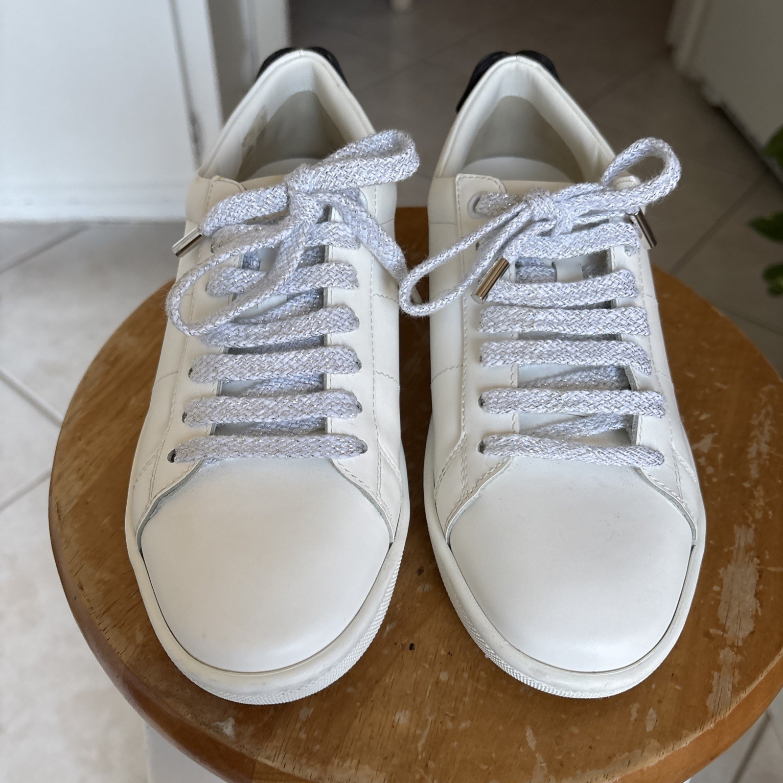 Saint Laurent DE 484928 Sneakers Bianco Pelle Blu Rosso Labbra Schienale Donna Tg 36