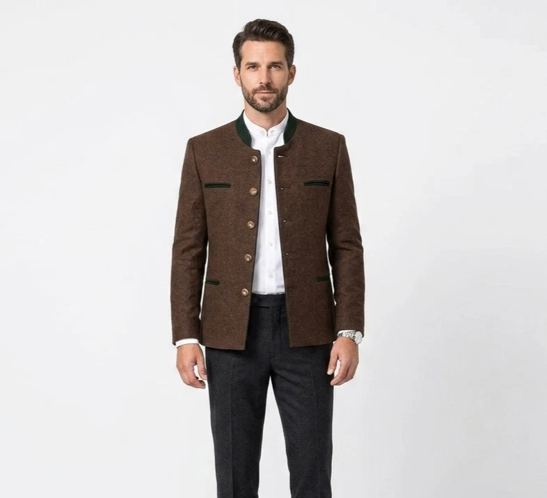 Men's German Bavarian Jacket Traditional Tyrol Loden Blazer Brown Wool Jacket
Opens in a new window