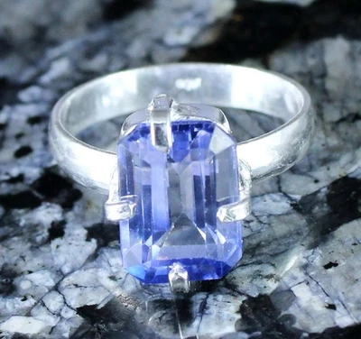 Bague De Mariage Certifiée En Saphir Bleu Ceylan 7,50 Ct Taille Émeraude - Photo 1/4