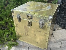 Vintage- Brass Gold Tone Metal Trunk Chest Hollywood Regency Mid Century MCM 22”