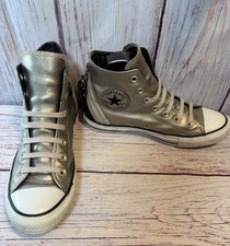 Converse Chuck Taylor All Star Hi Silver Metallic Leather Zip Sneakers Women's 8