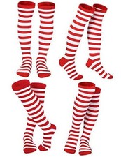 4 Pair Women Girls Colorful Striped Knee Socks High Witch Red and White Colors