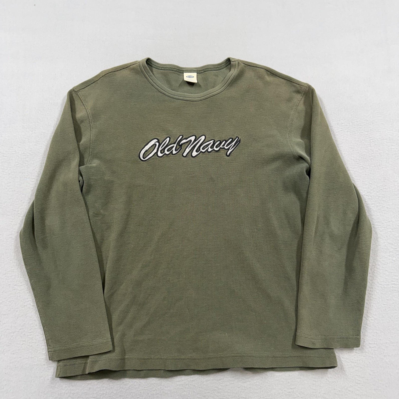 Vintage Old Navy Shirt Mens Large Green y2k skater Graphic Thermal Waffle Knit