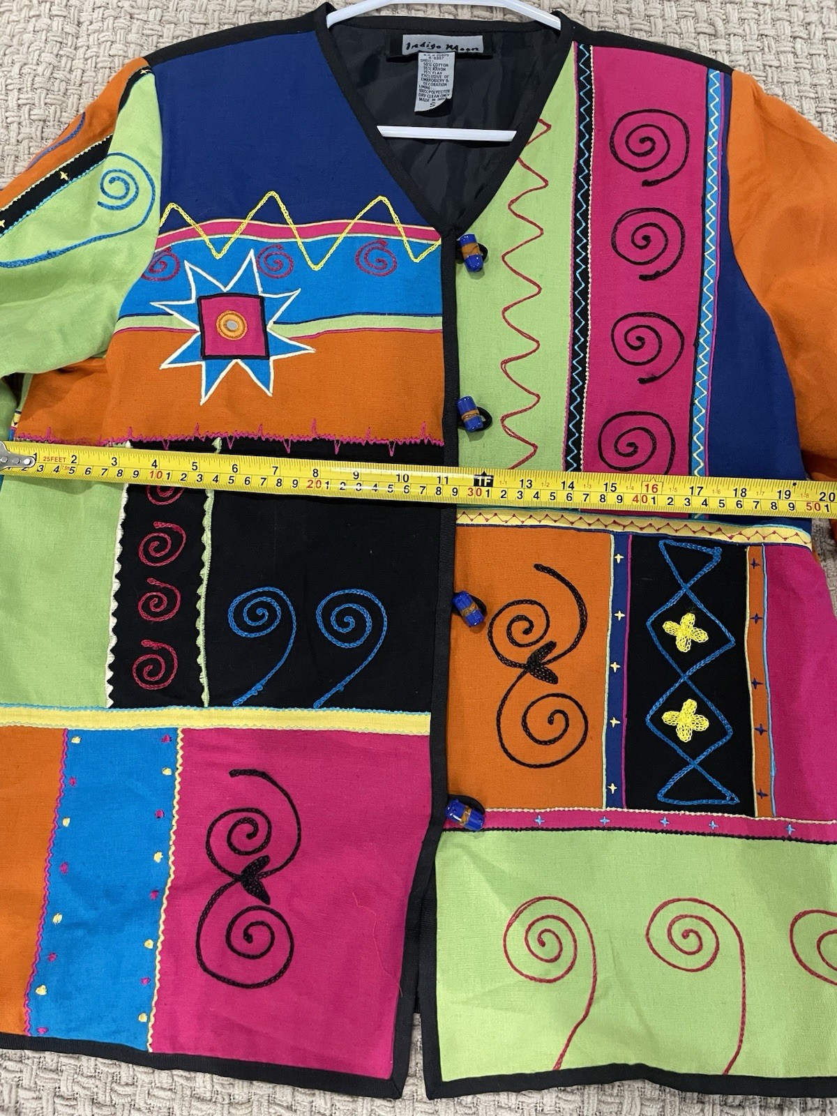 Indigo Moon Size S Jacket Patchwork Embroidery Fu… - image 5