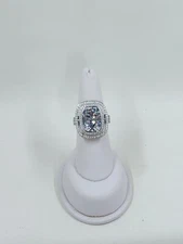 Epiphany Diamonique Emerald Cut Double Halo CZ Ring Platinum Plated