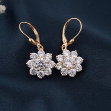 2.00Ct Round Cut Lab-Created Diamond Women's Drop Earrings 14K Yellow Gold Over