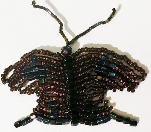 Broche Vintage Rosace Papillon En Perles De Nacre - Couleur Or - Signée