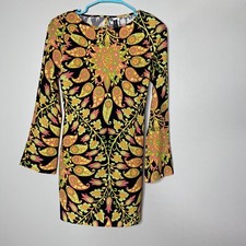 Zara Printed Mini Dress Size XS Multi Floral Paisley Bell Sleeve Open Back