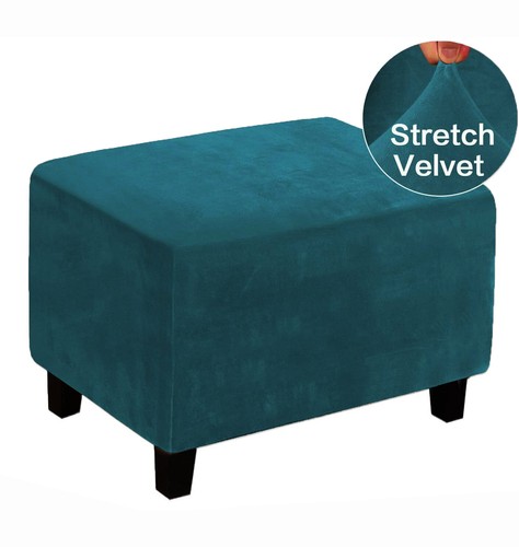 Rectangle Ottoman Cover Stretch Velvet Solid Color Footstool Slipcover Protector - Picture 2 of 90