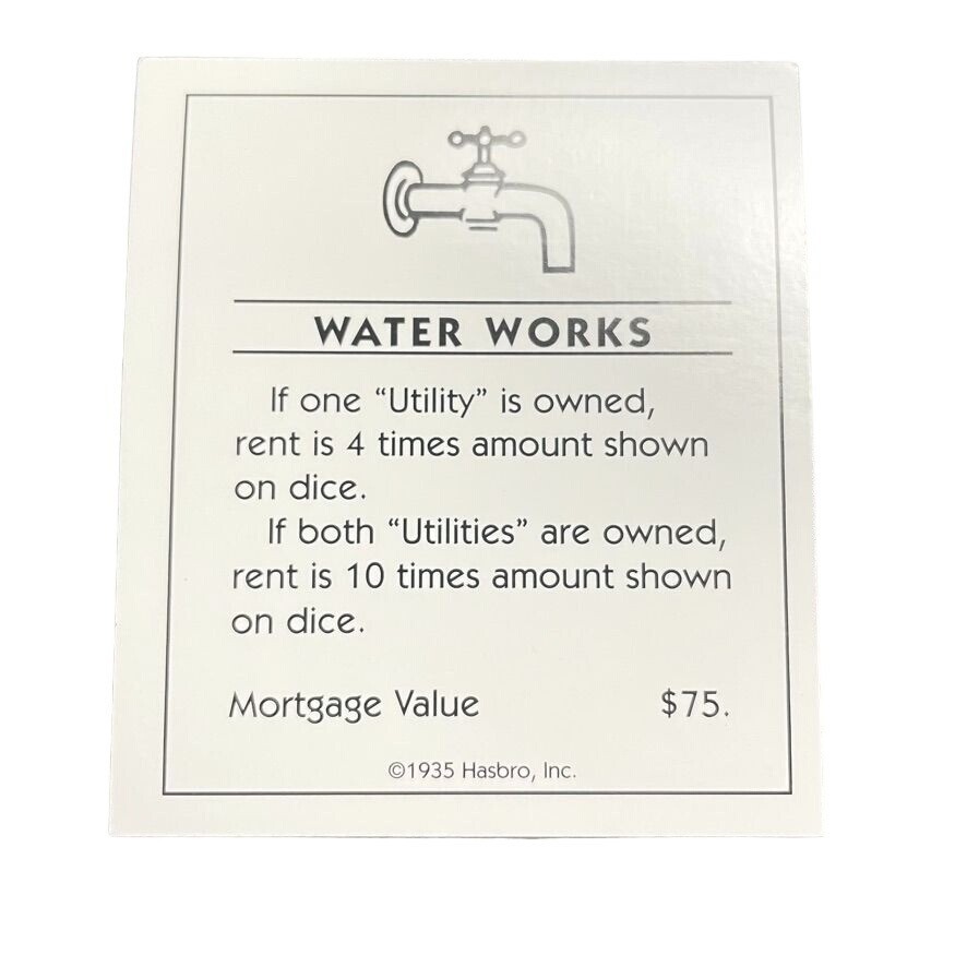 Water Works Card Monopoly Water Works Sign