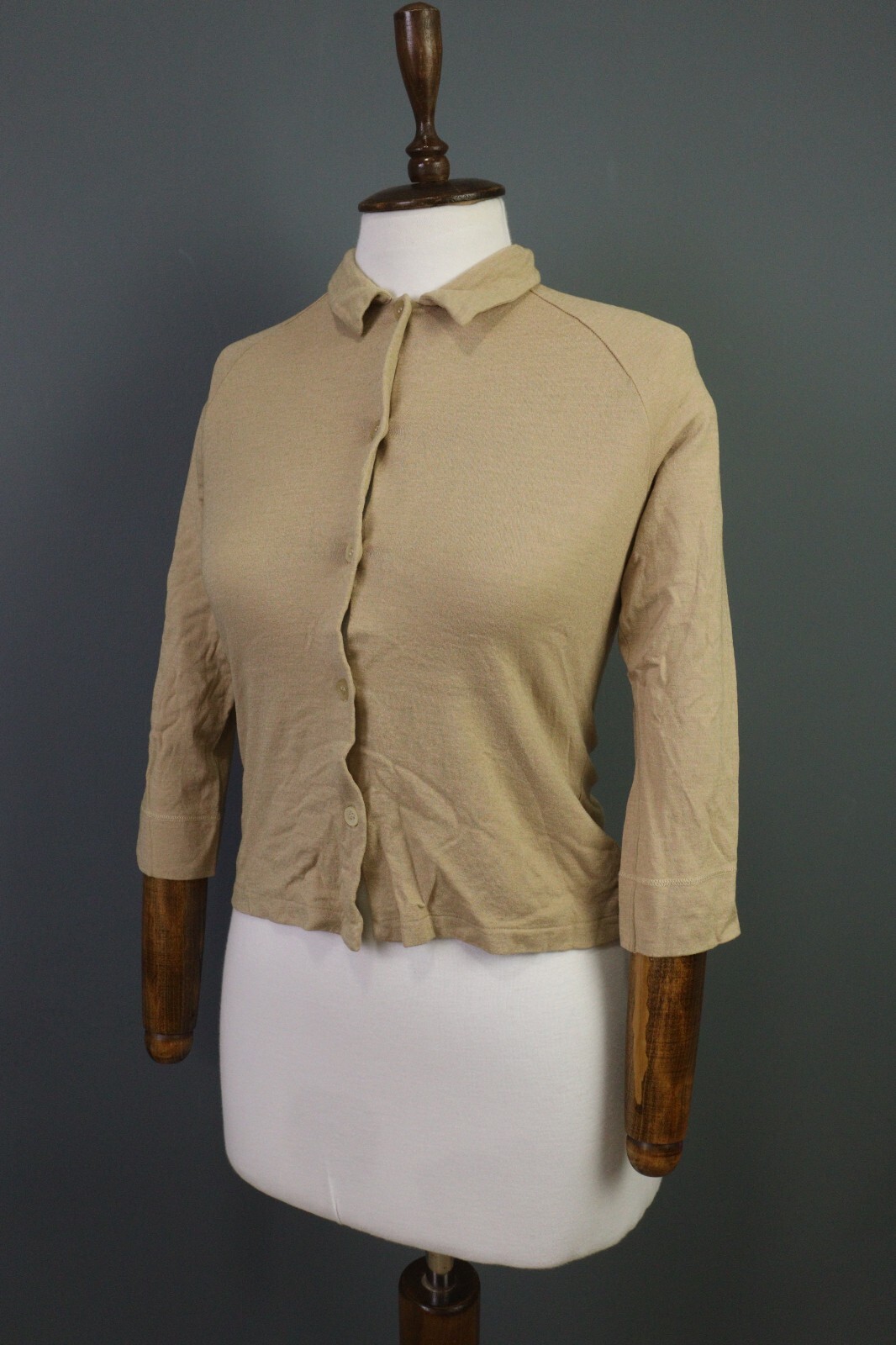 Jil Sander Beige Solid Button Down Short Sleeve C… - image 9