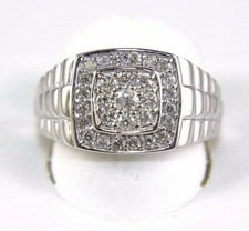 Round Diamond Square Cluster Invisible Men's Ring Band 14k White Gold .75Ct
