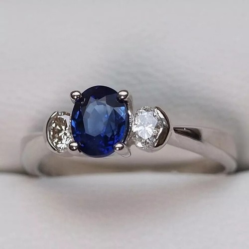 2ct Oval Cut Blue Sapphire Three Stone Diamond Trilogy Ring 14k White Gold Over - Picture 4 of 8