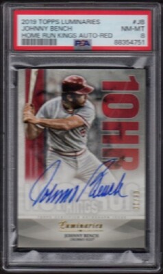 2019 Johnny Bench Topps Luminaries Home Run Kings Autograph-Red Graded PSA 8