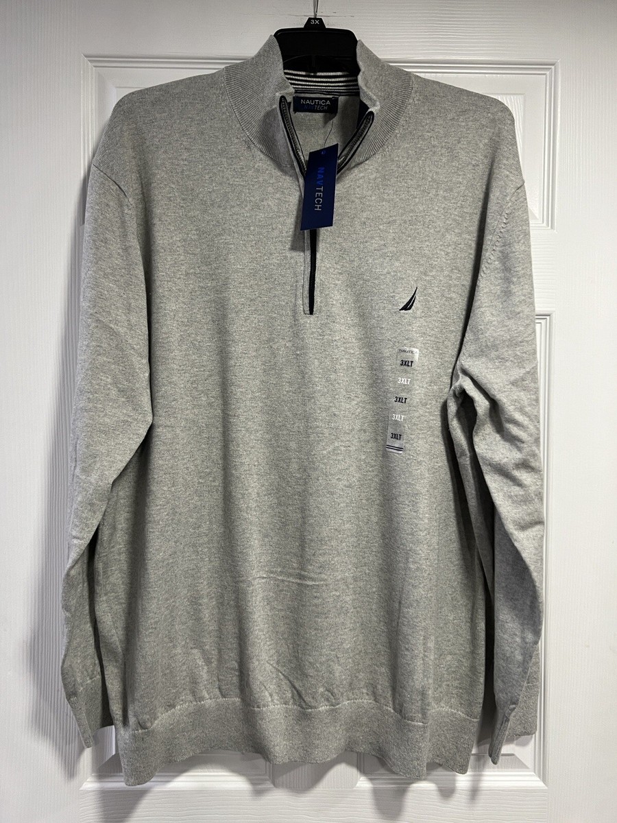 Nautica Mens Big Tall Navtech Gray Quarter-Zip Sweater Size