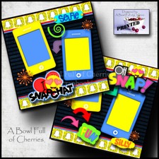 SNAPCHAT  2 premade scrapbook pages SOCIAL MEDIA printed layout CHERRY 0157