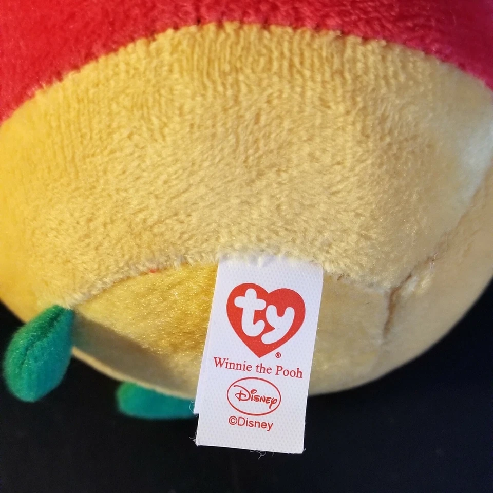 TY Disney Pooh Bear Winnie The Pooh with scarf Beanie Ballz New with Tags  - Image 4 of 4