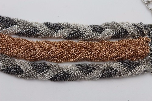 Damen Mode Armband Silber Gold Zinn Metallnetz Kette Geflochten Breit Schmuck - Bild 7 von 8