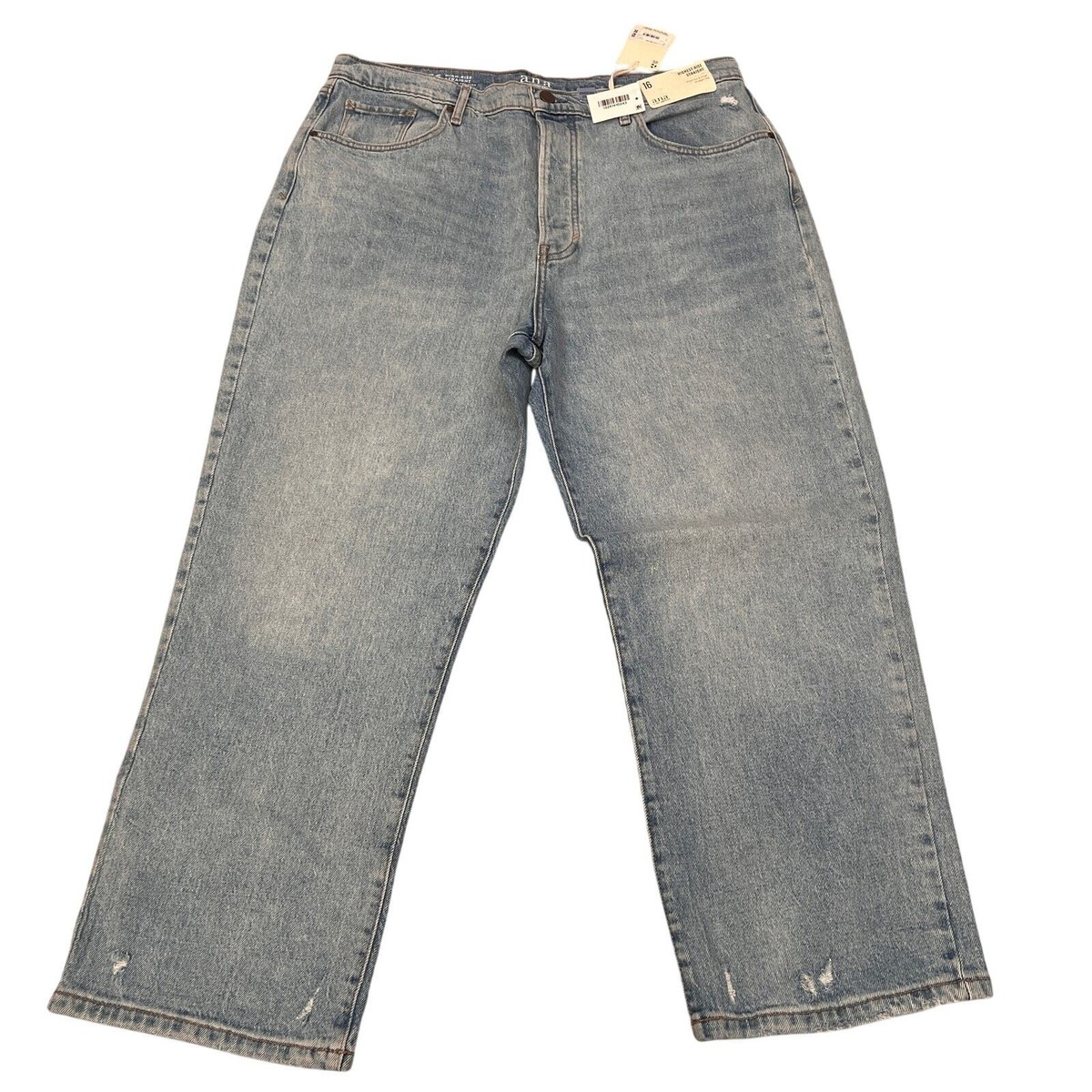 Womens Highest Rise Straight Leg Blue Denim Jean Button Fly size 16