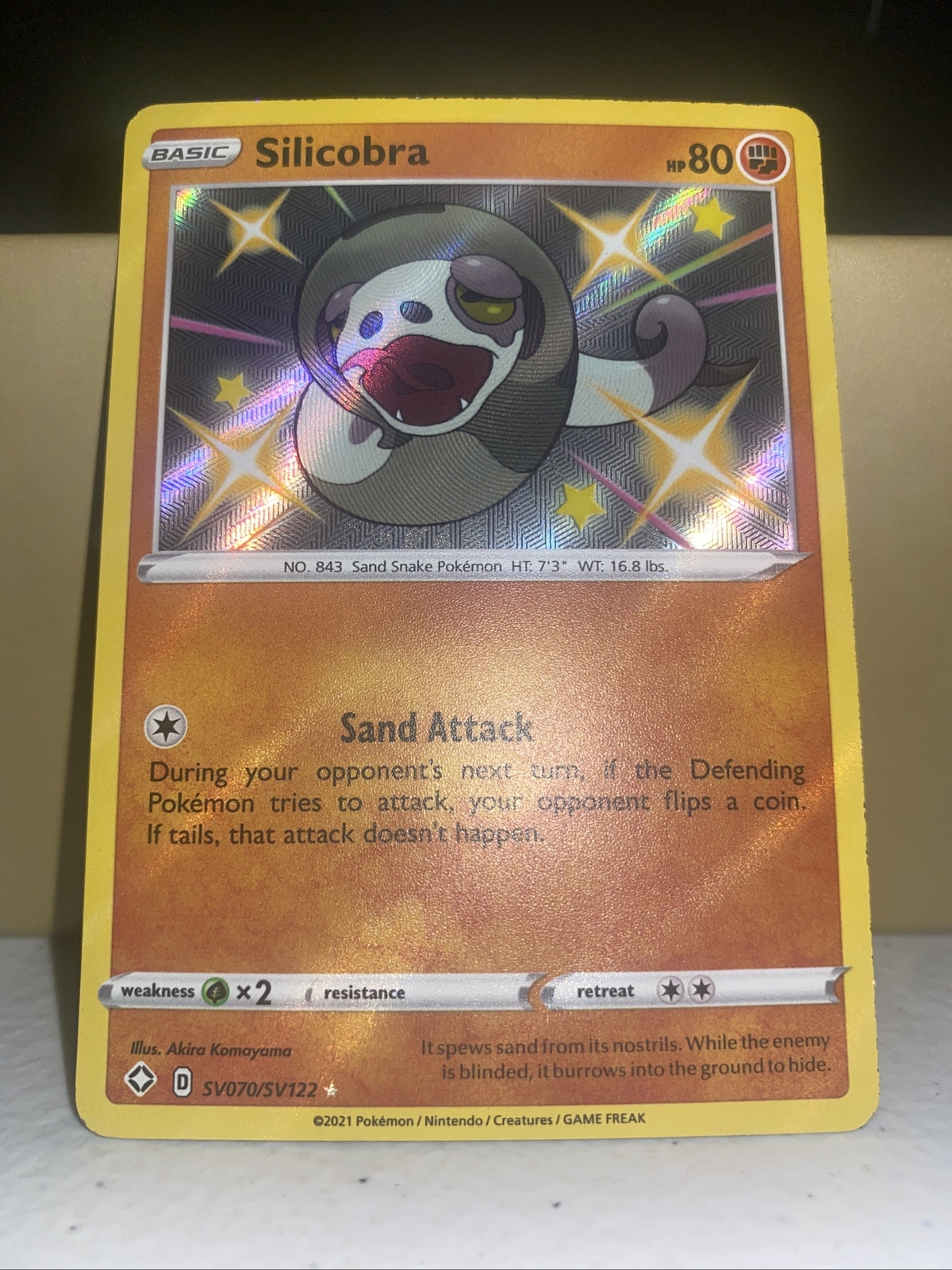 SHINY SILICOBRA SV070/SV122 SHINING FATES POKEMON (HOLO RARE, NM)