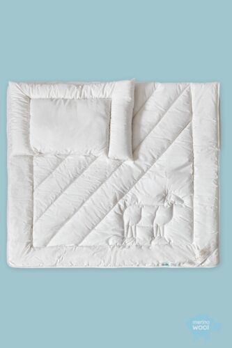 MERINO WOOL NATURA COTBED DUVET QUILT PILLOW SET BABY TODDLER JUNIOR ALL SEASON - Afbeelding 3 van 8
