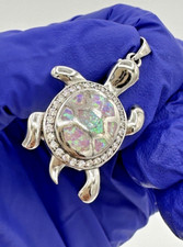 NEW Sterling Silver 925 Female Multicolor Opal Cute Sea Turtle Pendant 1.4