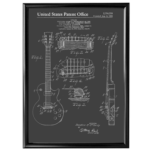 Patent Print - Gibson / Les Paul / Guitar - Poster Wall Art - A4 Framed - Picture 5 of 6
