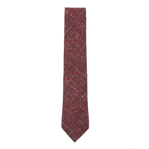 Isaia Napoli Brown Mélange Soft Woven Wool Tie with Burgundy Print NWT - Picture 2 of 4