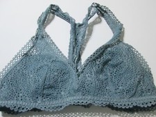 Victoria Secret Bra Size XS Dusty Blue Wireless Lined Racerback Pullover Lace