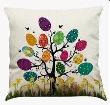 Easter Egg Tree Spring Flower Easter Throw Pillow Cover Holiday Home Decor