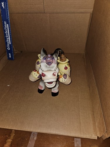 RARE VINTAGE DONKEY BURRO CONDIMENT SET OIL VINEGAR SALT PEPPER JAPAN perfect  - Picture 5 of 11