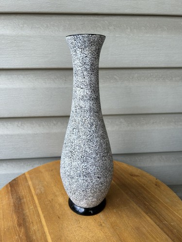 Vintage MCM White Ceramic Crackle Inlay Black High Shine Decorative Vase 12"