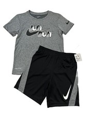 Nike NWT Boys Size 6 JUST DO IT Gray T Shirt Black Shorts 2 Piece Set Outfit