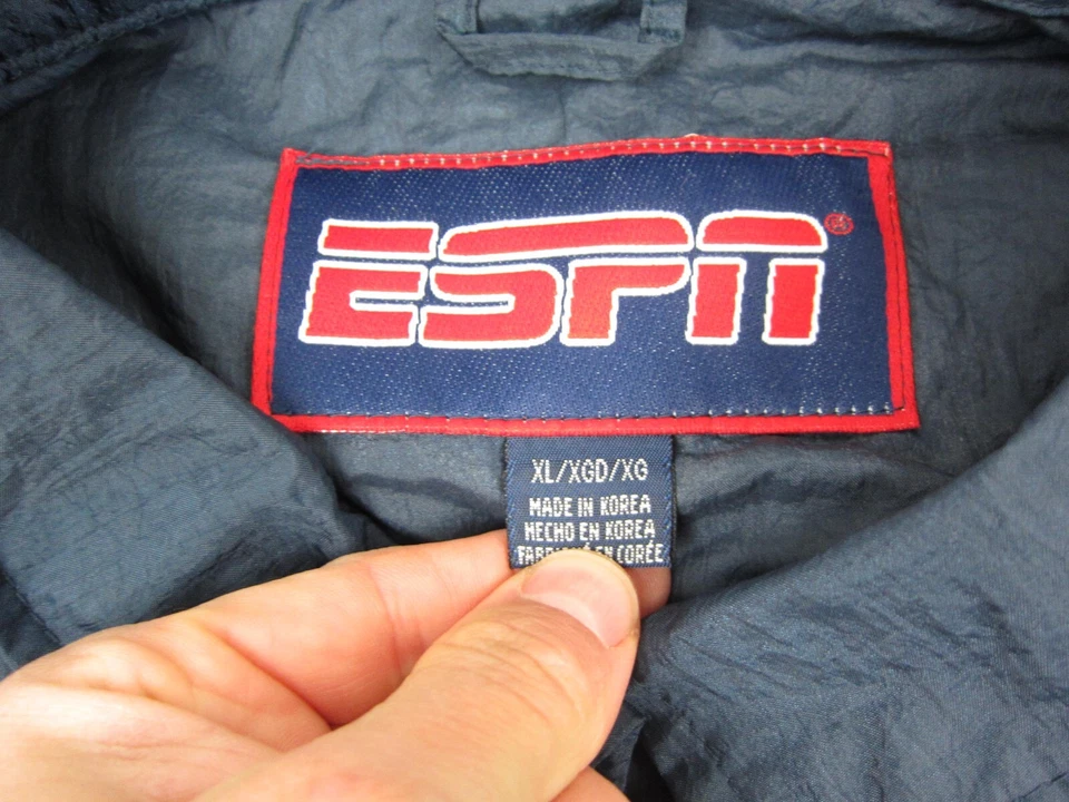 Chaqueta cortavientos vintage ESPN para hombre extra grande XL azul satinado bombardero años 90 Foto 4 de 4