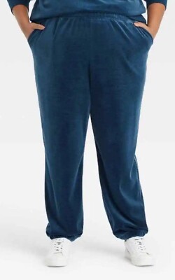 Ava & Viv NWT Women's Navy Blue High Rise Relaxed Velour Jogger Pants 2X 20W/22W