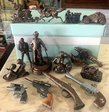 lot VINTAGE LARGE metal LIGHTER figure collection gun charlie chaplin tank horse