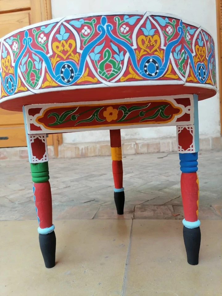 Table artisanale marocaine, Table ronde en bois - Photo 4/4