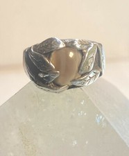 Agate ring size 6.25 leaves band sterling silver pinky women