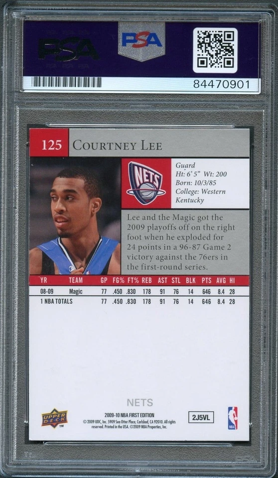 2009 Upper Deck #141 Courtney Lee Signed Card AUTO 10 PSA Slabbed New Jersey Net - Image 2 of 2