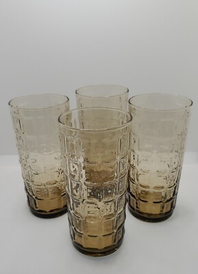 4 Vintage Libby Pisa Drinking Highball Glasses Smoky Brown 16 floz Each