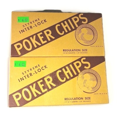 200 VINTAGE Styrene Plastic Inter-Lock Poker Chips Red White Blue 2 Boxes