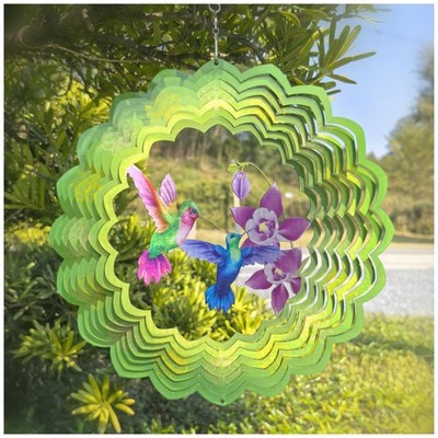 Hummingbird Wind Spinner Garden Décor - Kinetic Outdoor Lawn Ornament 3D Effect