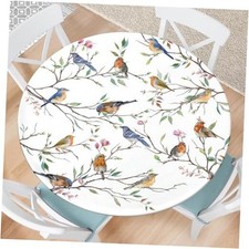 Spring Summer Round Fitted Tablecloth with Elastic Edge 40" Round White